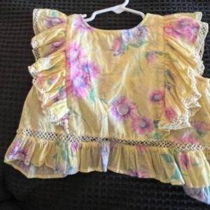 LoveShackFancy Yellow Floral Ruffle Girls Top